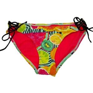 Eidon Fruit Print Side Tie Bikini Bottom Cheeky Swim Small Lace-Up Strings Bold
